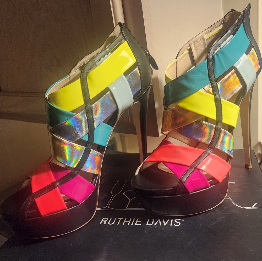 Ruthie Davis pumps, colorful/vibrant straps, size 10, worn twice. Price: $300.00